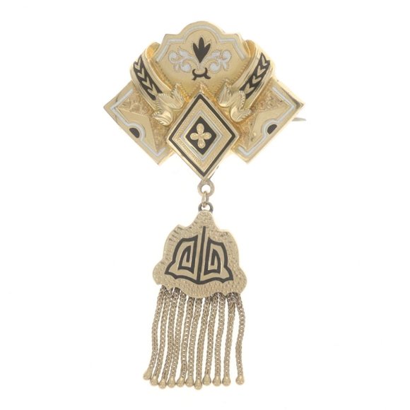 Yellow Gold Victorian Floral Tassel Dangle Brooch - 14k Gold  Yellow Gold Victorian Floral Tassel Dangle Brooch - 14k Gold Filled Antique Pin